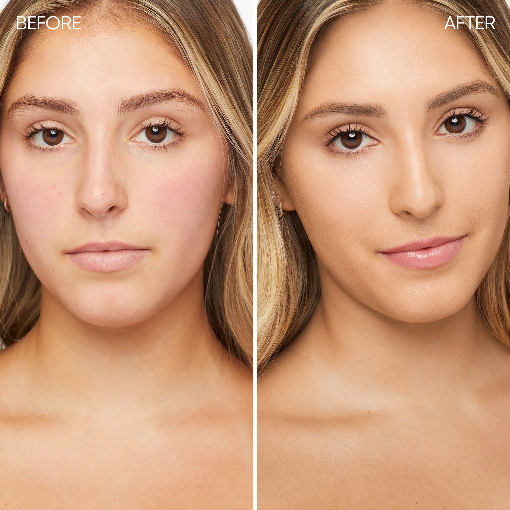 Before and after comparison of a woman's face.