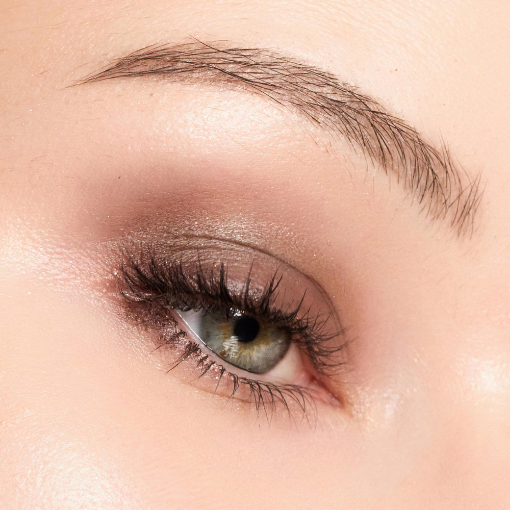 Close-up of a person's eye with color rich brown makeup
