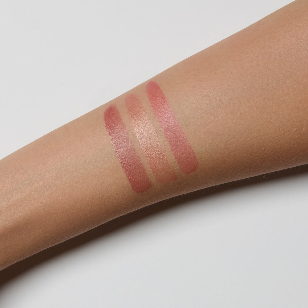 blush swatches on a person's arm