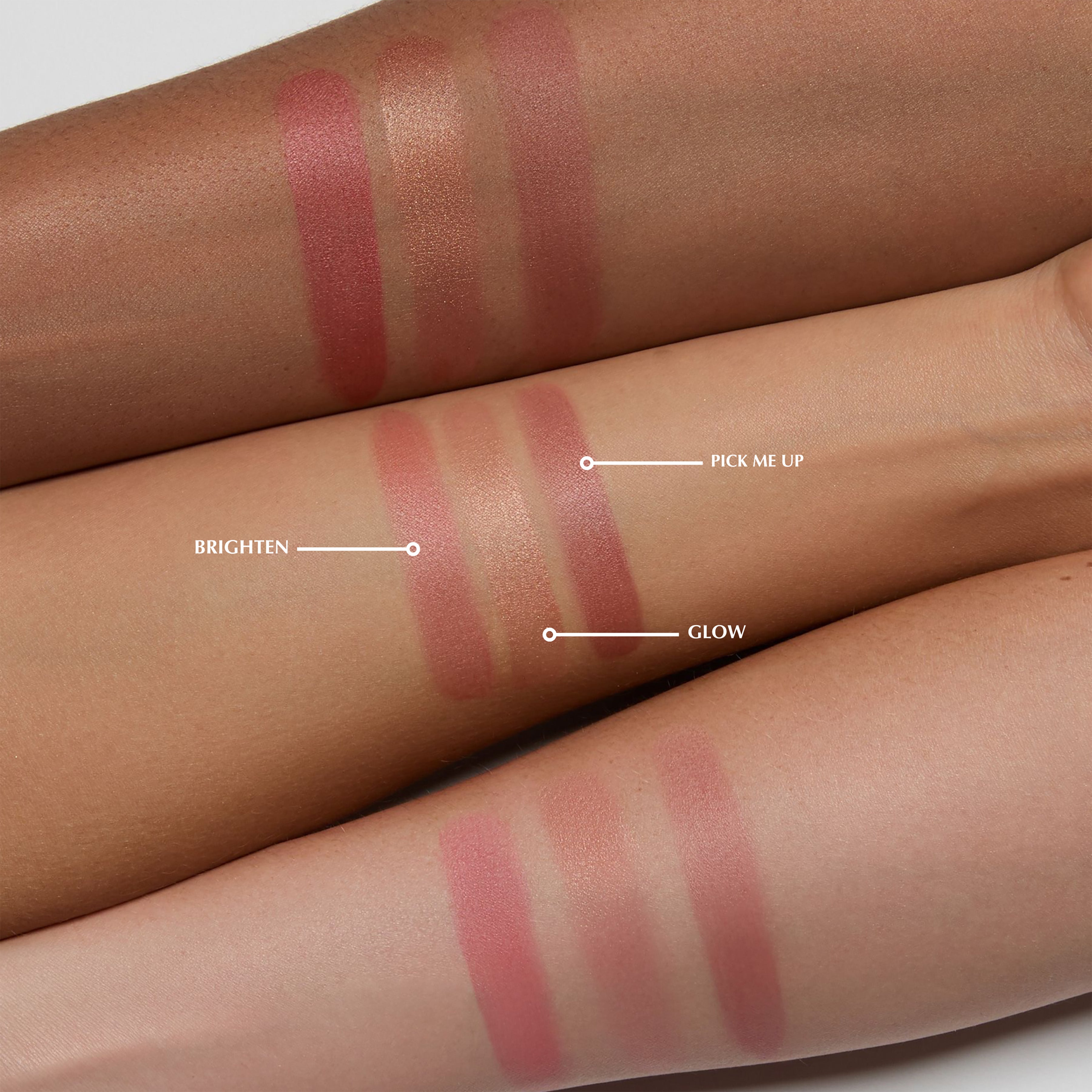 blush swatches on a person's arm