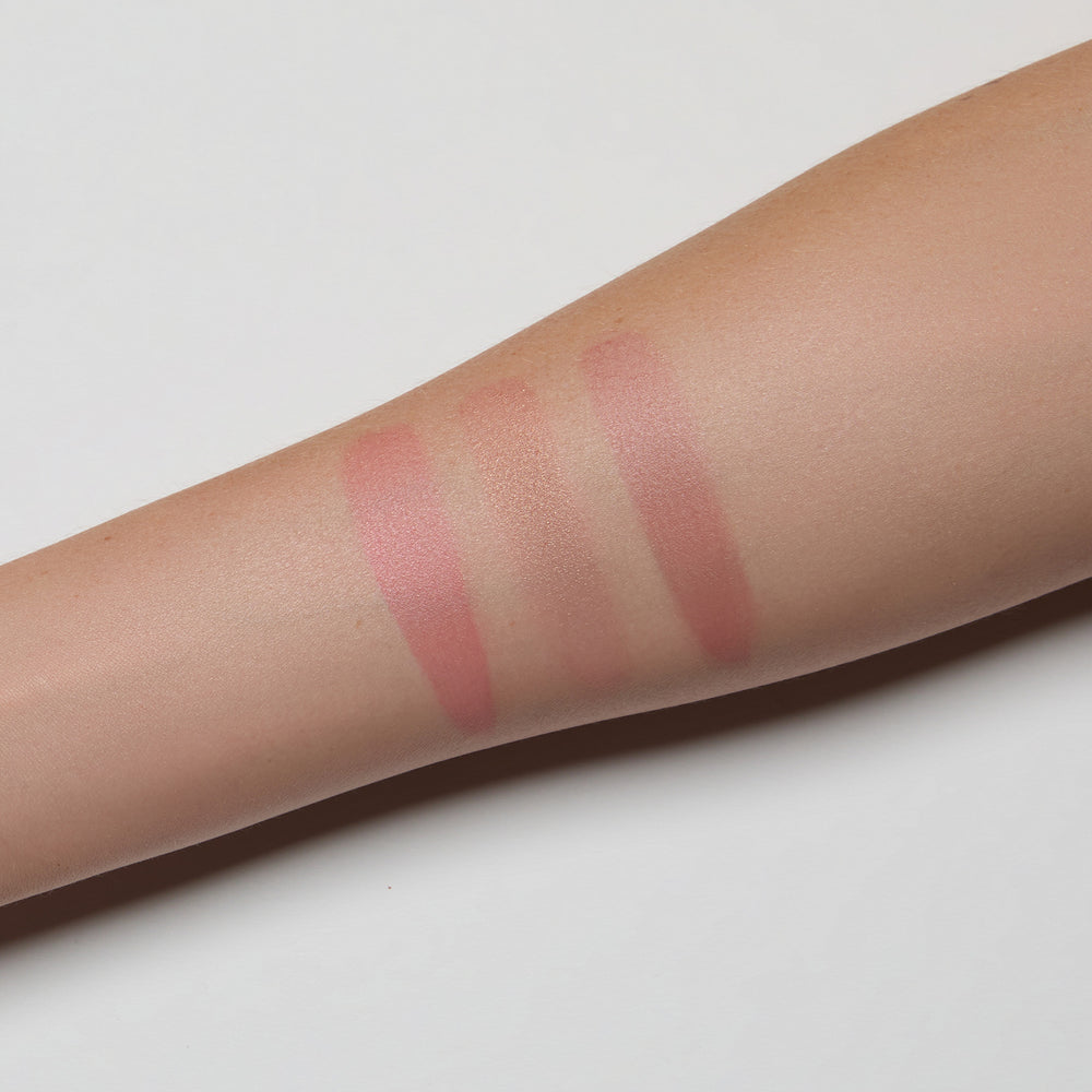 blush swatches on a person's arm