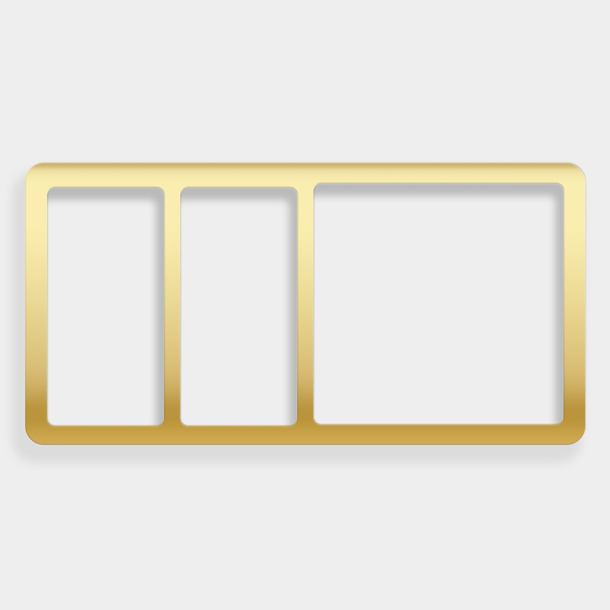 Gold rectangular insert with three white panels on a light gray background